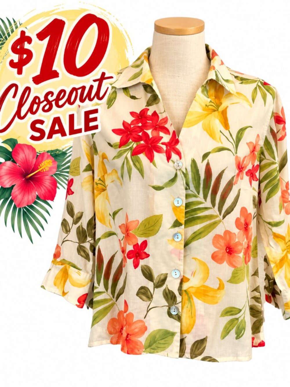CARIBBEAN JOE Women's Petite Floral Top  Petite